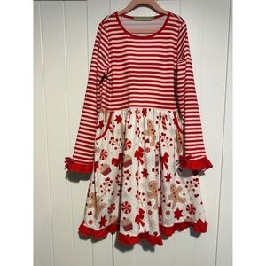 Millie Loves Lily Girls Christmas Gingerbread Candy Cane Striped Dress Size 10